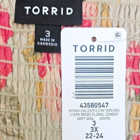 TORRID NEW MAXI Challis Steph Rose Ruffle StrapTiered Plus Size 3X Dress - Picture 14 of 17